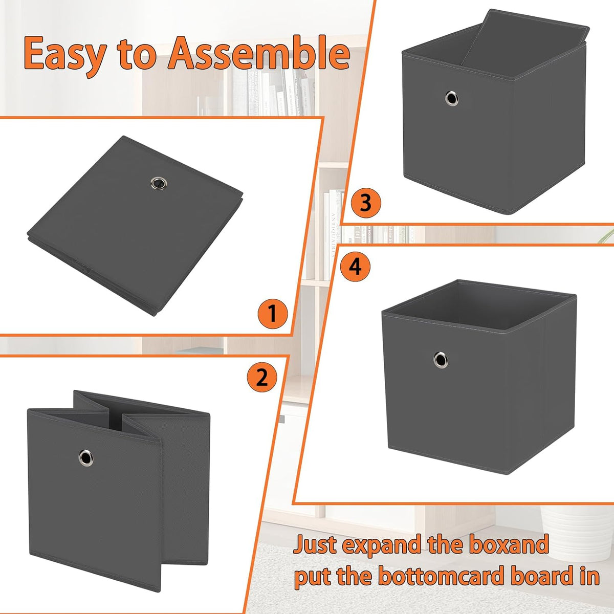Black Foldable Storage Cubes Bins ,11 Inch Cloth Storage Cube Fabric Storage Box Cubes Organizer Baskets with Handles for Home Organizer Set of 3 (Black)