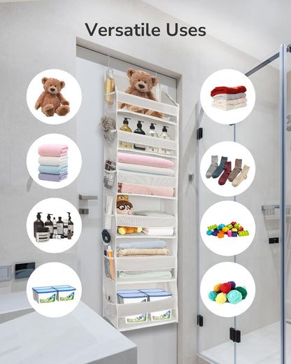 ULG Over The Door Organizer with 6 Large Pockets 12 Side Pockets, 50lbs Weight Capacity Door Hanging Organizer for Bedroom, Bathroom, Pantry, Nursery Storage, Beige