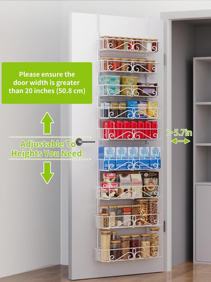 6-Tier Over the Door Pantry Organizer, Pantry Organization And Storage, Hanging Storage Organizer Spice Rack Metal Shelving for Home & Kitchen, Office Laundry Room Bathroom Black