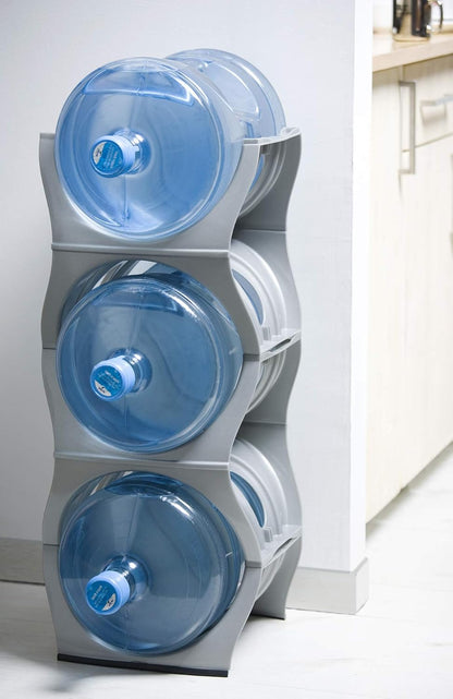 Bariboo Stackable Water Bottle Storage Rack Best Water Jugs 5 Gallon Organizer. Jug Holder for Kitchen, Cabinet and Office Organizing. Reinforced Polypropylene (Silver, 4 No Shelf)