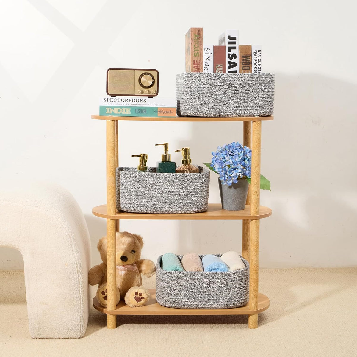 MiniArk Small Storage Baskets for Organizing | Closet Organizer Bins | Shelf Toy Basket | Woven Rope Baskets | Cube Decorative Box | Shallow Basket | L11.5xW7.5xH4.7| Brown