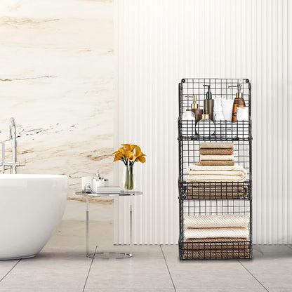 PUPPYCUTE Stackable Wire Storage Baskets for Kitchen Closet Pantry, Hanging Closet Organizers Storage Shelves Organization, Wall Mount Metal Basket Bins, Clothing Vegetable & Fruit Organizer 3 pcs
