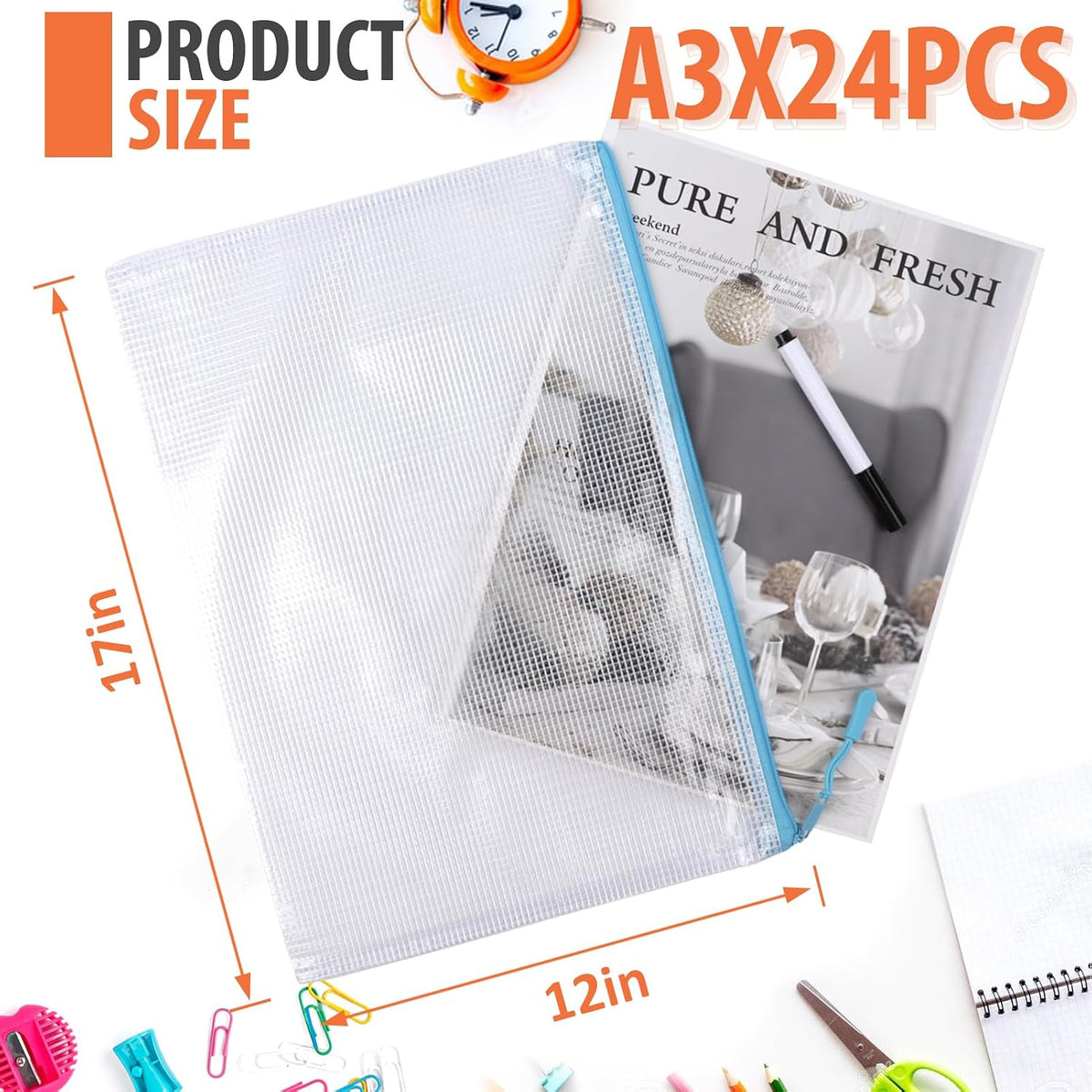 YOPCDJ Mesh Zipper Pouch Bags A4 Zipper Bags for Classroom Organization, Waterproof Document Zipper Pouches for Cosmetics, Travel Storage File Bags for Office Supplie
