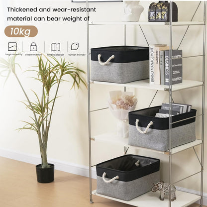 Large Storage Baskets- 15.7x11.8x8.26 inch Storage Bins for Shelves and Closet Organizing, Foldable Fabric Bin for Home Organization Clothes and Laundry (3-Pack, White&Khaki)