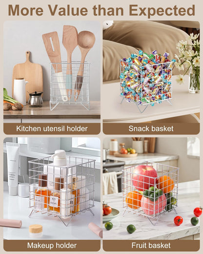 FantasyLife K Cup Holder Organizer, 5.3" x 5.3" x 6.3" Coffee Pod Storage Basket, Coffee Bar Accessories Metal Basket, Large Capacity Countertop Organizer for Kitchen Counter & Office Desktop (Gold)