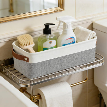 Bagnizer Large Fabric Storage Baskets | 50L Storage Bins, Decorative Linen Closet Baskets with Handles for Organizing, Shelf, Toys, Clothes, Home, Office, Nursery, 17x12x15Inches (Grey&White)