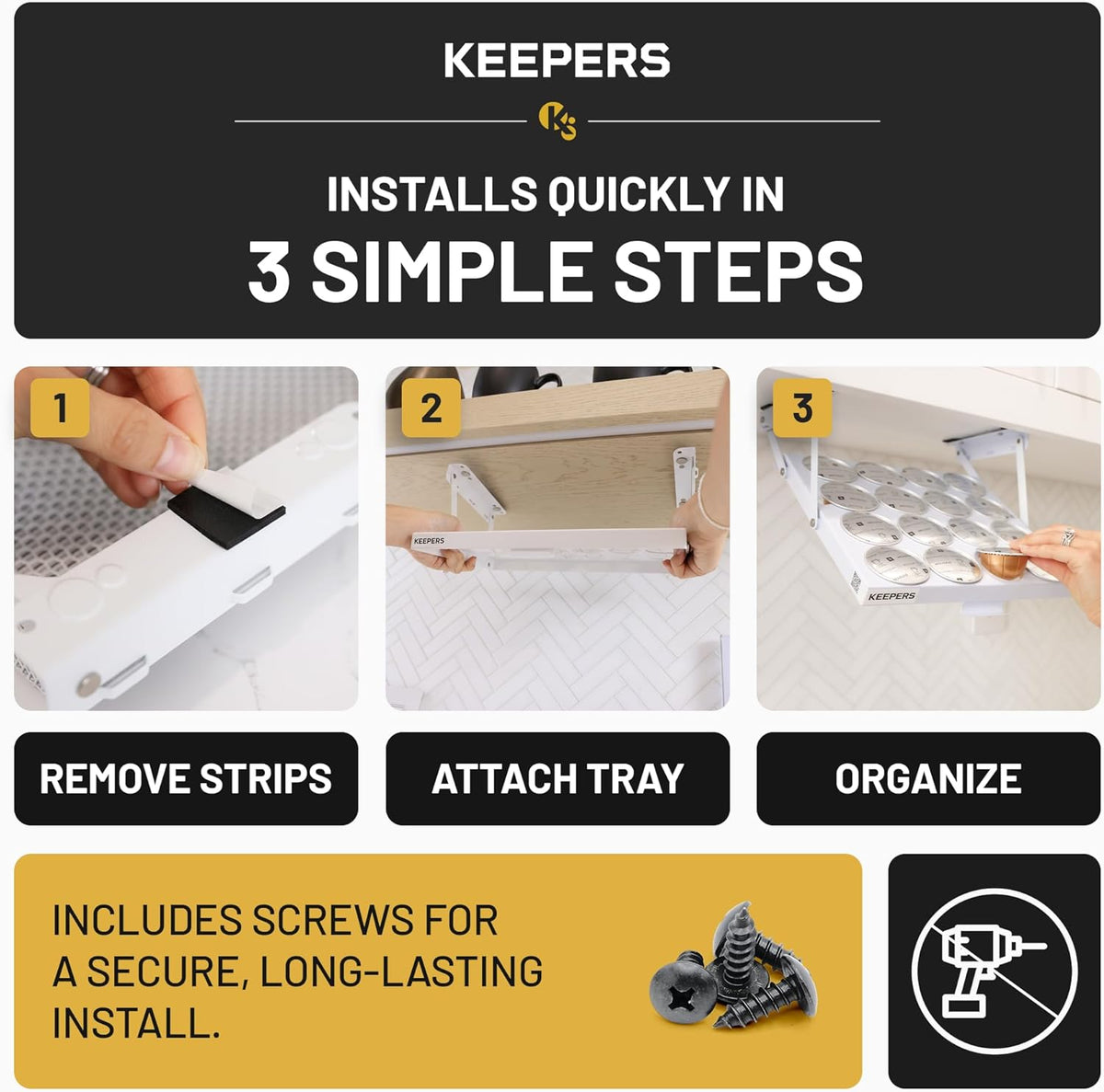 COFFEEKEEPERS KEEPERS Under Cabinet K Cup Holder with Swing-Down Access – Space-Saving Coffee Pod Holder and K Cup Organizer for 24 Pods – Steel Coffee Pod Organizer with Easy DIY Installation
