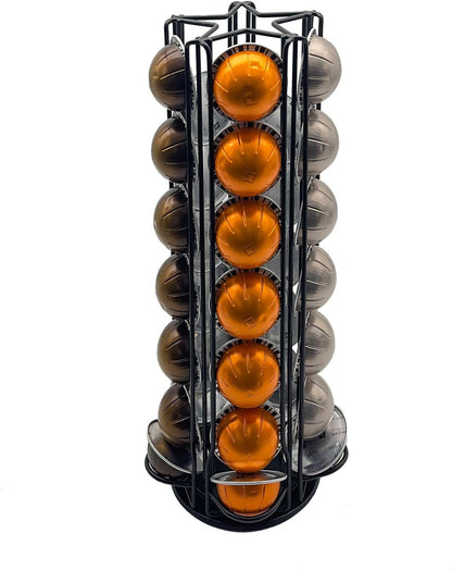 Miuly Coffee Capsule Holder For Nespresso Vertuoline, Coffee Capsule Stands Rotating Pod Rack holds 28 Nespresso Vertuo Pods, Black