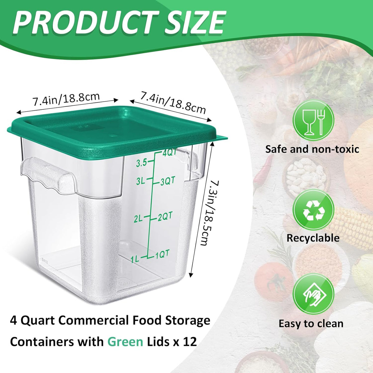 Yungyan 6 Pcs Commercial Clear Food Storage Containers 4 Qt Square Acrylic Airtight Food Storage Containers with Lids for Kitchen Restaurant Pantry Freezer Flour Sugar(Red)