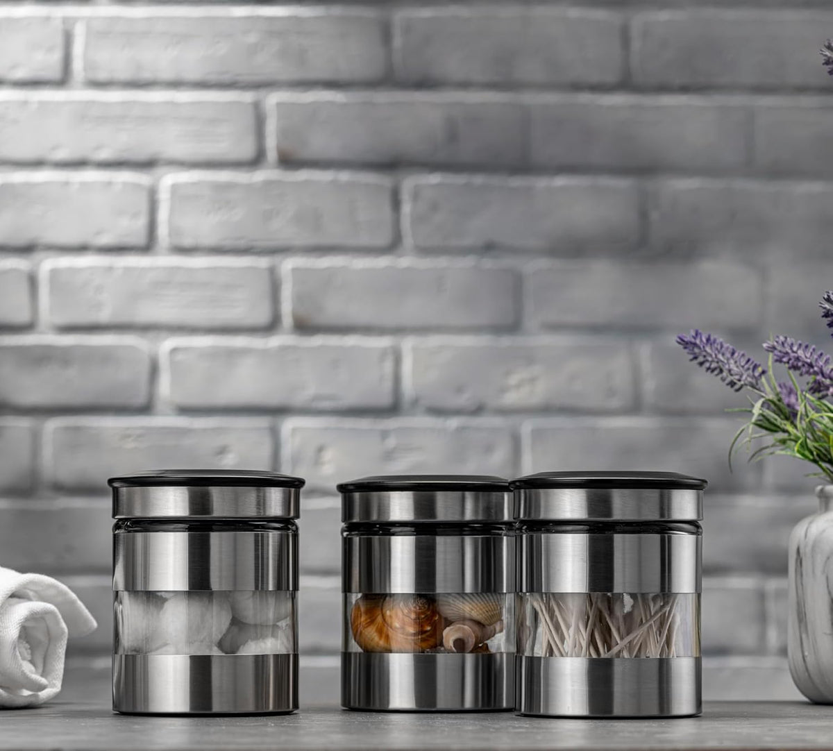 Le'raze Quality Stainless Steel Canister Set of 3 for Kitchen Counter with Glass Window & Airtight Lid - Food Storage Containers with Lids Airtight - Pantry Storage and Organization Set