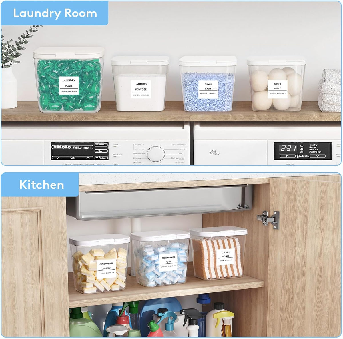 Lifewit Laundry Pods Container with Pop-up Lid, Laundry Room Organization, Dryer Sheet Holder for Washing Powder Scent Booster Beads, 2700 ml/0.72gal,2 Pcs