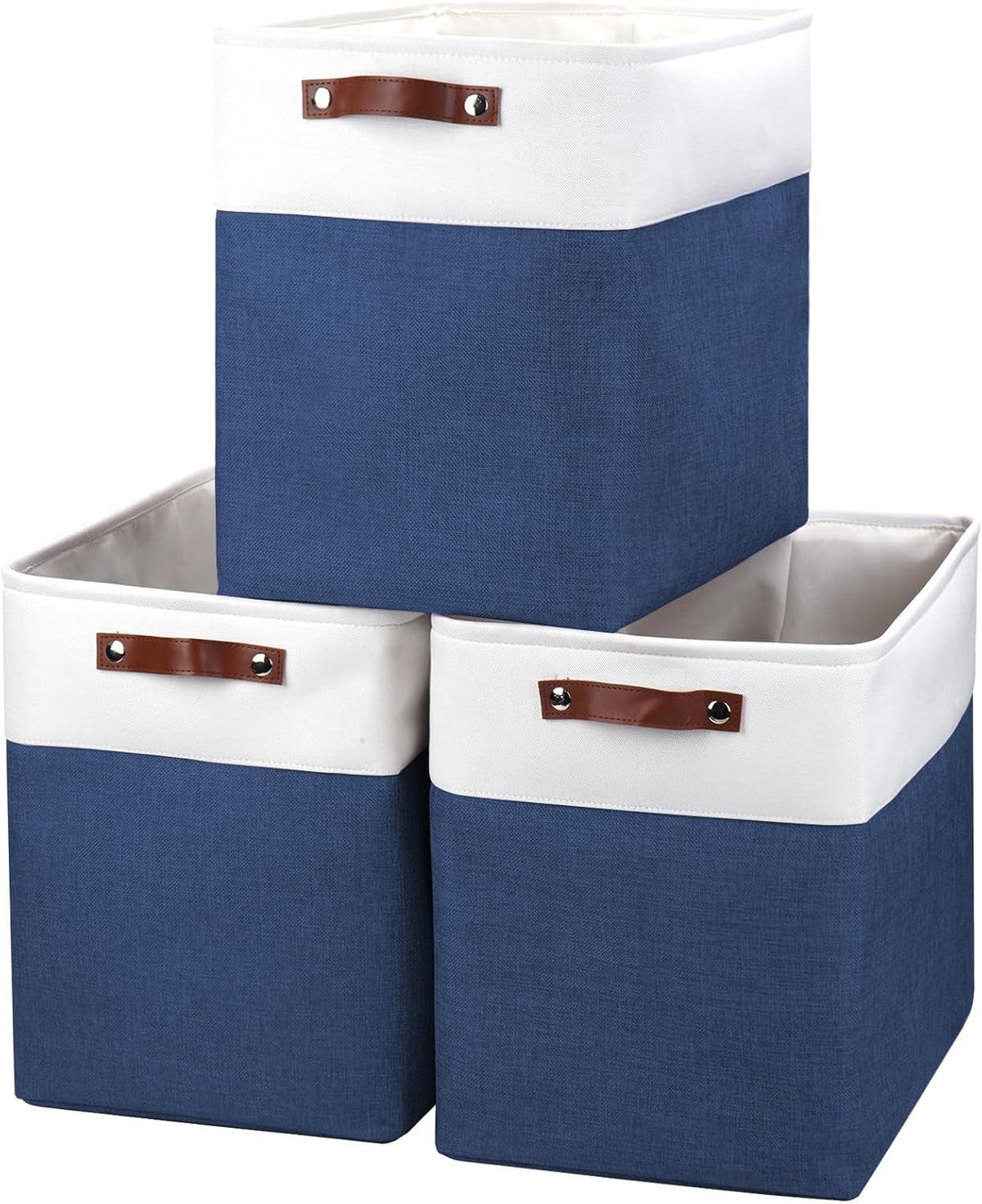 Bagnizer Large Fabric Storage Baskets | 50L Storage Bins, Decorative Linen Closet Baskets with Handles for Organizing, Shelf, Toys, Clothes, Home, Office, Nursery, 17x12x15Inches (Grey&White)