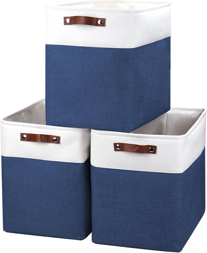Bagnizer Large Fabric Storage Baskets | 50L Storage Bins, Decorative Linen Closet Baskets with Handles for Organizing, Shelf, Toys, Clothes, Home, Office, Nursery, 17x12x15Inches (Grey&White)