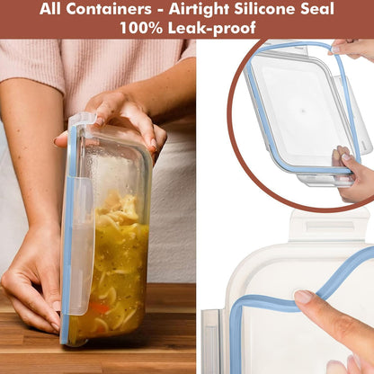 8 Cups/ 63 Oz 4 Piece (2 containers + 2 Lids) Large Glass Food Storage/ Baking Containers with Locking Lids . Ideal for Storing food, vegetables or fruits. BPA Free & Leak Proof -Microwave, Oven Safe