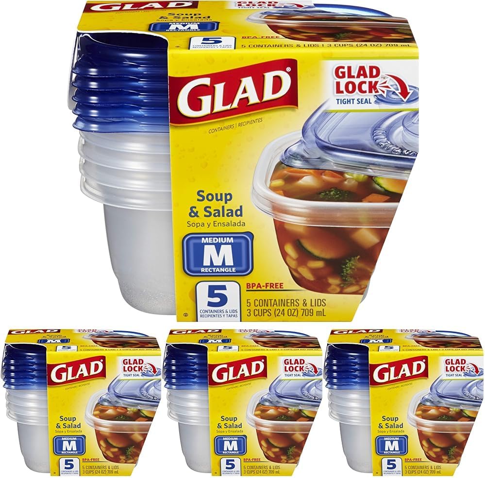 Glad GladWare XL Square Food Storage Containers with Lock Tight Lids, BPA-Free Family Size Plastic Containers for Leftovers, Meal Prep, and Freezer Storage, Dishwasher Safe, 104 Oz