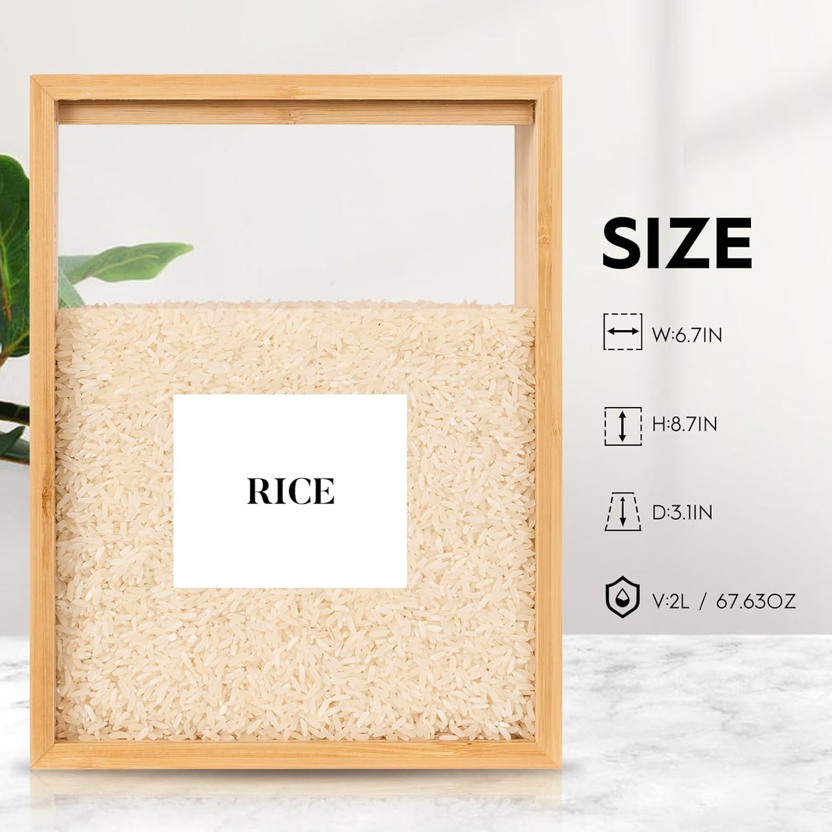 Food Dispenser 2L,2 Pack Easy-to-Clean Bamboo Food Storage Containers Featuring a Removable PVC Door Panel，Cereal Cispensers For Serving Tea,Coffee,Sugar,Candy,Pasta,Spice
