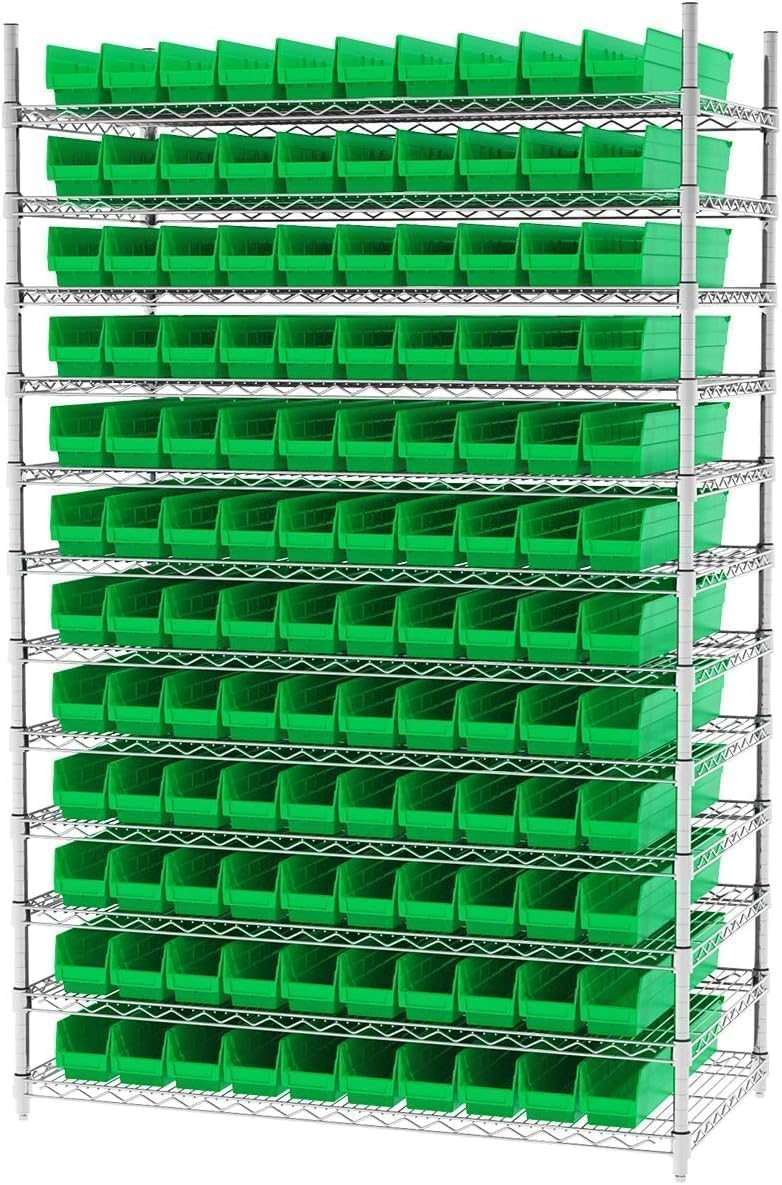 Akro-Mils 30124 Plastic Shelf Bins, Heavy Duty Storage Bins for Garage, Closet, and Drawer Organization, 24-Inch x 4-Inch x 4-Inch, Clear, 12-Pack