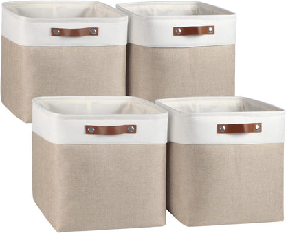 Univivi 4PC Small Fabric Storage Bins,15x6x5 inch Long Narrow Storage Baskets with PU Handles for Closet,Cabinet,Countertop Organizing Small Items (Gray,15x6x5 inch)