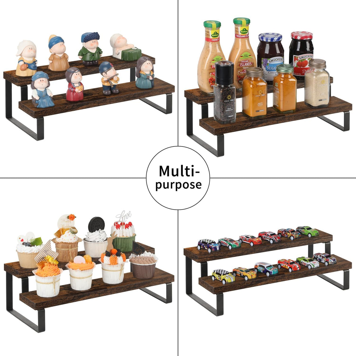 YINMIT Wooden Display Riser Stand, Tiered Perfume and Cologne Organizer Stand, 4 Tier Spice Rack Organizer, Rustic Display Shelf for Candles (4 Tier)