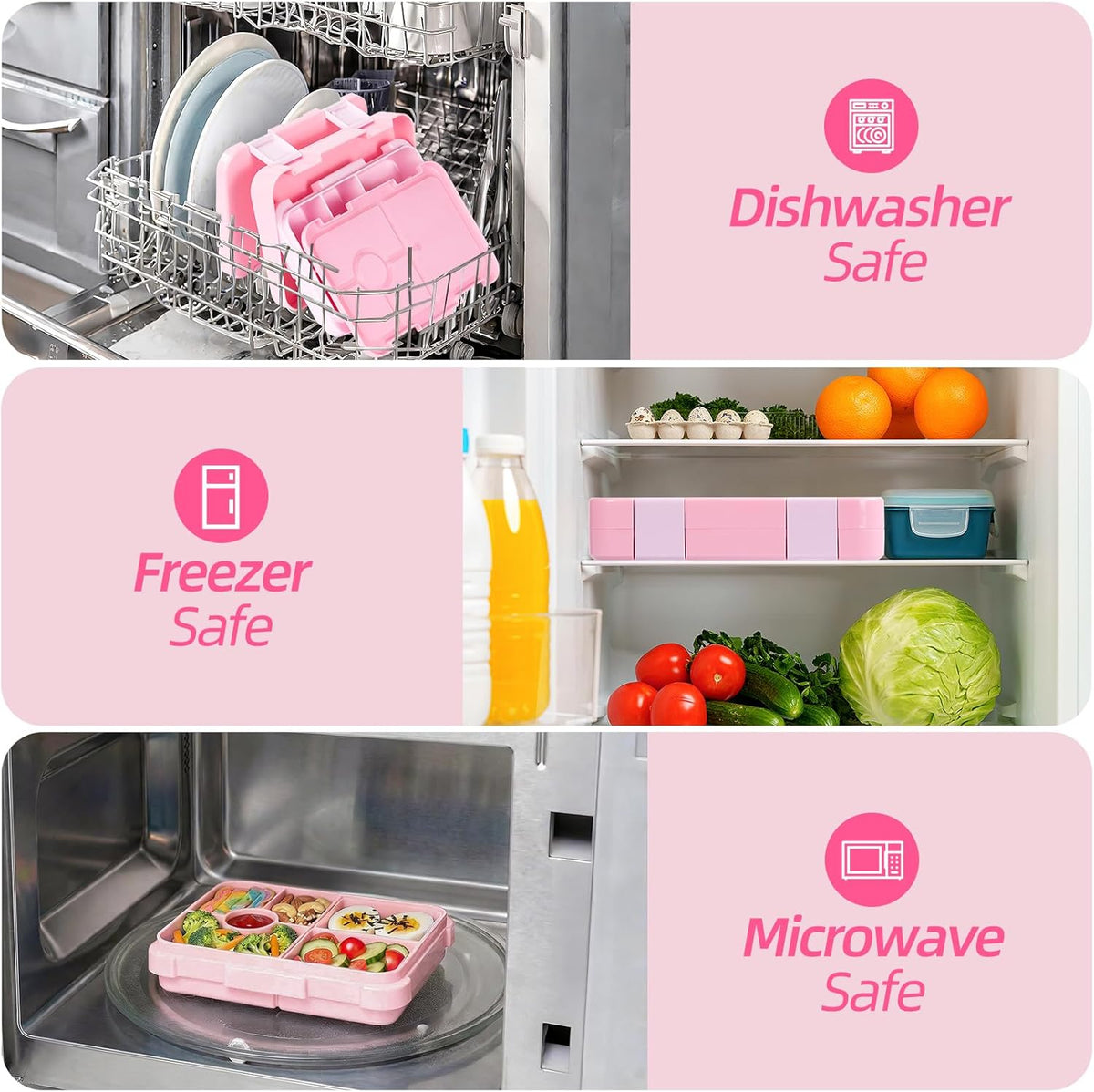 Bento Lunch Box for Kids, 6 Compartments BPA Free, Dishwasher Safe Back to School Snack Bento Lunch Containers Boxes, Ideal Portion Sizes for On-the-Go Meal, Ages 3+, School, Green Patterned