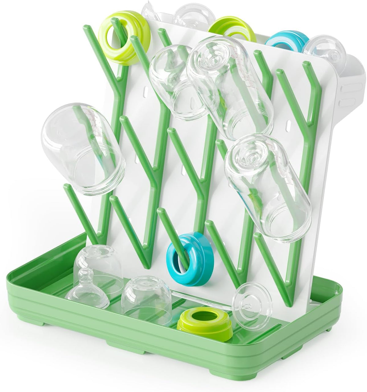 SpaceAid Baby Bottle Drying Rack with 20 Hooks, Space Saving Kitchen Bottles Rack Dryer, Vertical Baby Bottle Holder Organizer for Countertop Storage Accessories (White and Gray)