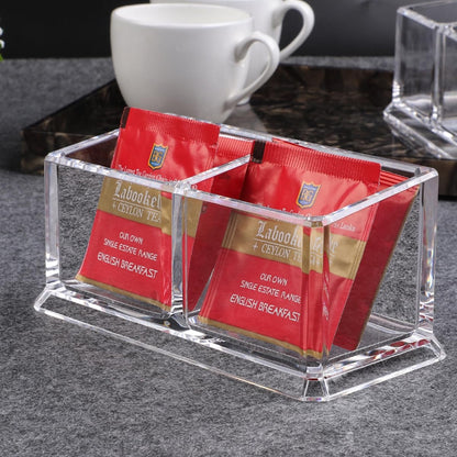 Clear Acrylic Two Lattices Tea Bags Holder Coffee Sugar Bag Case Guest Room Storage Boxes YTBH-001