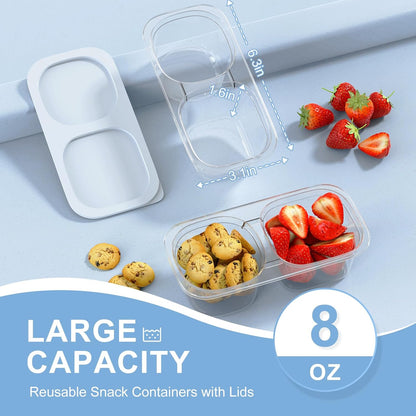 Snack Pack Containers for Kids, Reusable Snack Containers with Lids, 2 Compartment Small Bento Snack Box, BPA-Free, Lunchbox Accessories for Travel