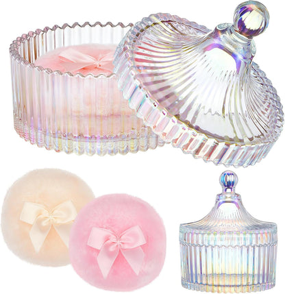 Tioncy 3 Pcs Large Body Powder Puff and Container Valentine's Day gift Powder Container with Puff Crystal Case Soft Washable Reusable Velour Face Body Glitter Wet Dry Makeup (Classic,Clear)