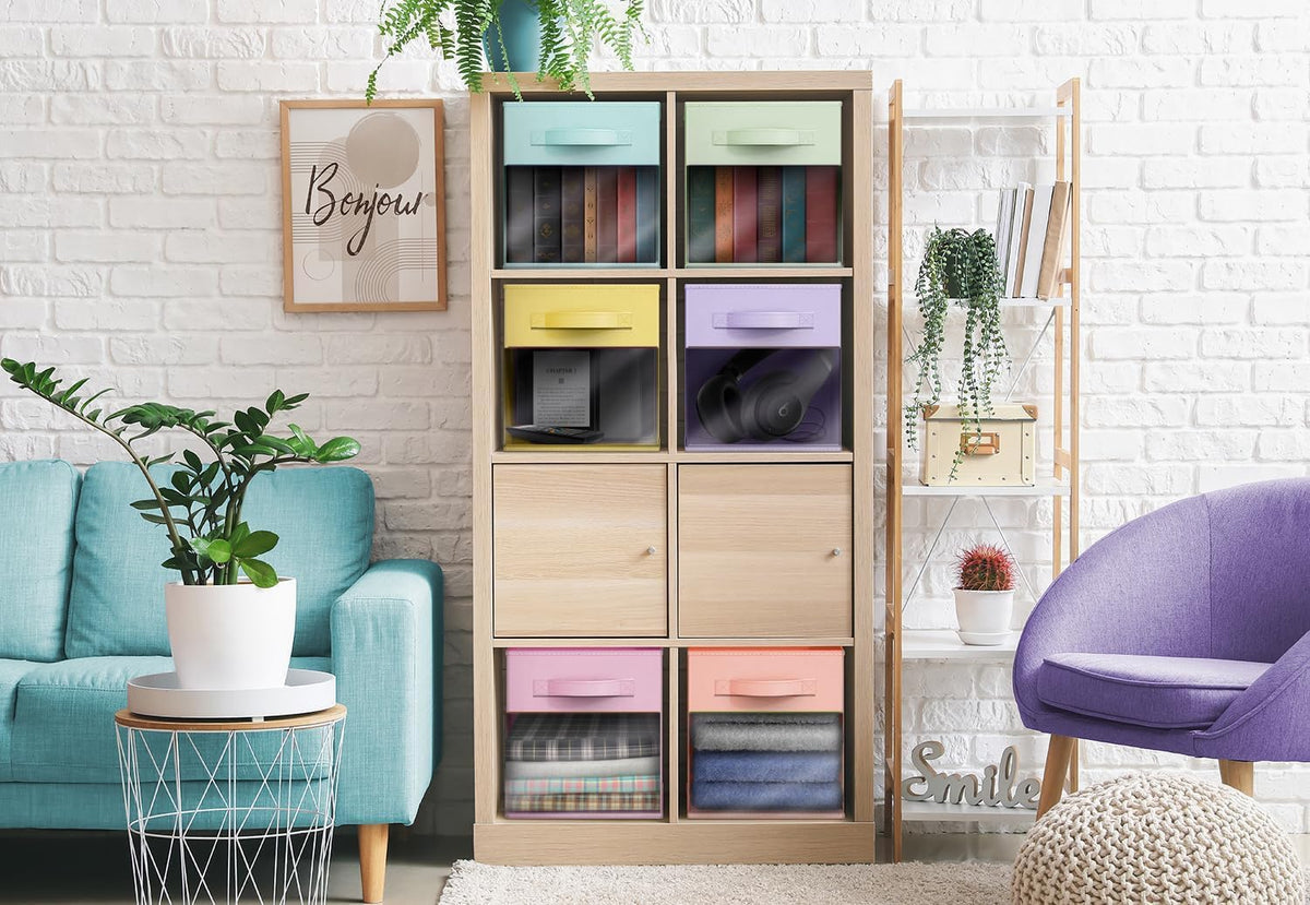 Sorbus Fabric Storage Cubes - 6 Foldable Storage Bins for Organizing Pantry, Cubbies, Toy Box - Clothes Storage & Closet Organizer - 13 Inch Collapsible Cube Baskets for Shelves with Handle