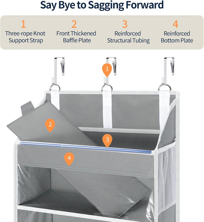 Yecaye Over the Door Organizer 5 Tiers, Heavy Duty Hanging Storage with 5 Large Clear PVC Pockets and 10 Side Pockets, 56lbs Capacity for Closet Door Bathroom Bedroom Nursery Dorm Laundry Room, Grey