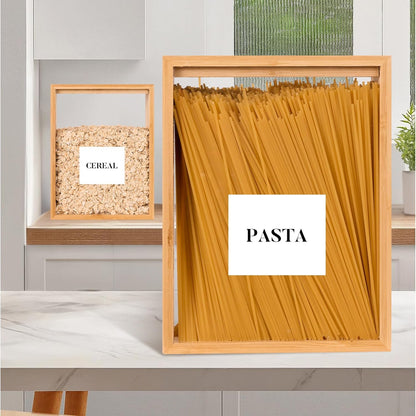 Food Dispenser 2L,2 Pack Easy-to-Clean Bamboo Food Storage Containers Featuring a Removable PVC Door Panel，Cereal Cispensers For Serving Tea,Coffee,Sugar,Candy,Pasta,Spice