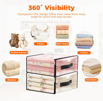 SpaceWhisper 6 Pack Clear Storage Bags, Plastic Blanket Storage Bags with Zipper and Handle, Moving Bags for Comforter, Bedding & Clothes, Closet Organizer and Under Bed Storage (15.7x13.8x3.9 Inch)