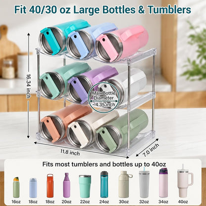 Stackable Water Bottle Organizer for Stanley 40 oz Tumbler, Large Compartment Water Bottle Holder for Cabinet, Clear Tumbler Organizer for Kitchen Countertop Pantry, 3 Pack