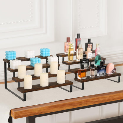 YINMIT Wooden Display Riser Stand, Tiered Perfume and Cologne Organizer Stand, 4 Tier Spice Rack Organizer, Rustic Display Shelf for Candles (4 Tier)