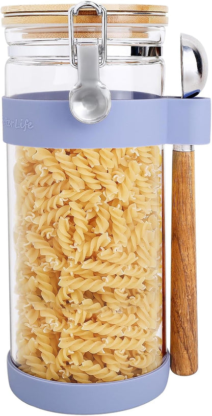 Large Glass Nuts Storage Container, Airtight Food Storage Jar with Bamboo Lid & Scoop, Keeps Nuts Crunchy & Fresh, Perfect for Pantry Organization & Storing Nuts, Almonds, Peanuts - 1.5-Quart