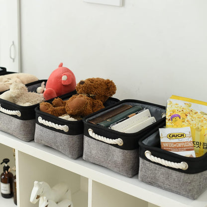 Fabric Storage Bins 12x8x5 inch [6-Pack] with Rope Handles - Decorative Baskets for Organizing
