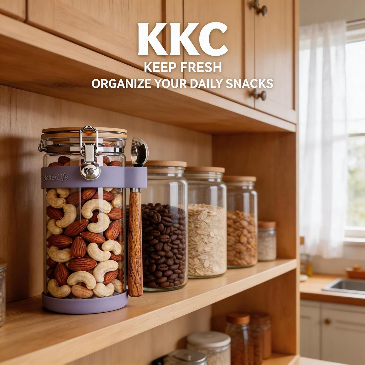 Large Glass Nuts Storage Container, Airtight Food Storage Jar with Bamboo Lid & Scoop, Keeps Nuts Crunchy & Fresh, Perfect for Pantry Organization & Storing Nuts, Almonds, Peanuts - 1.5-Quart