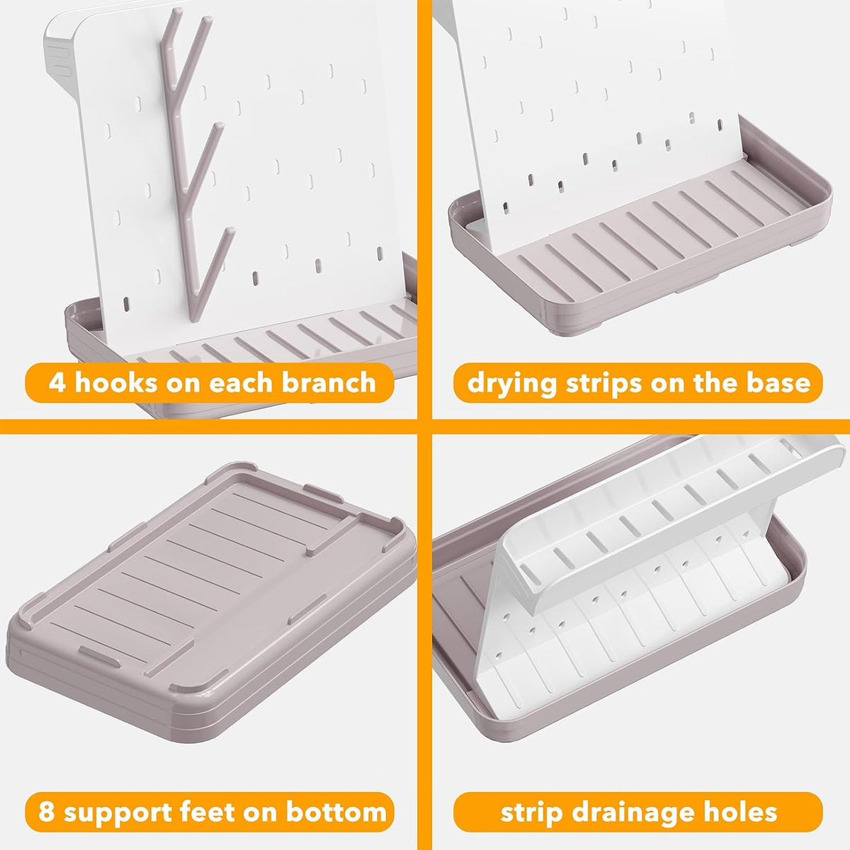SpaceAid Baby Bottle Drying Rack with 20 Hooks, Space Saving Kitchen Bottles Rack Dryer, Vertical Baby Bottle Holder Organizer for Countertop Storage Accessories (White and Gray)