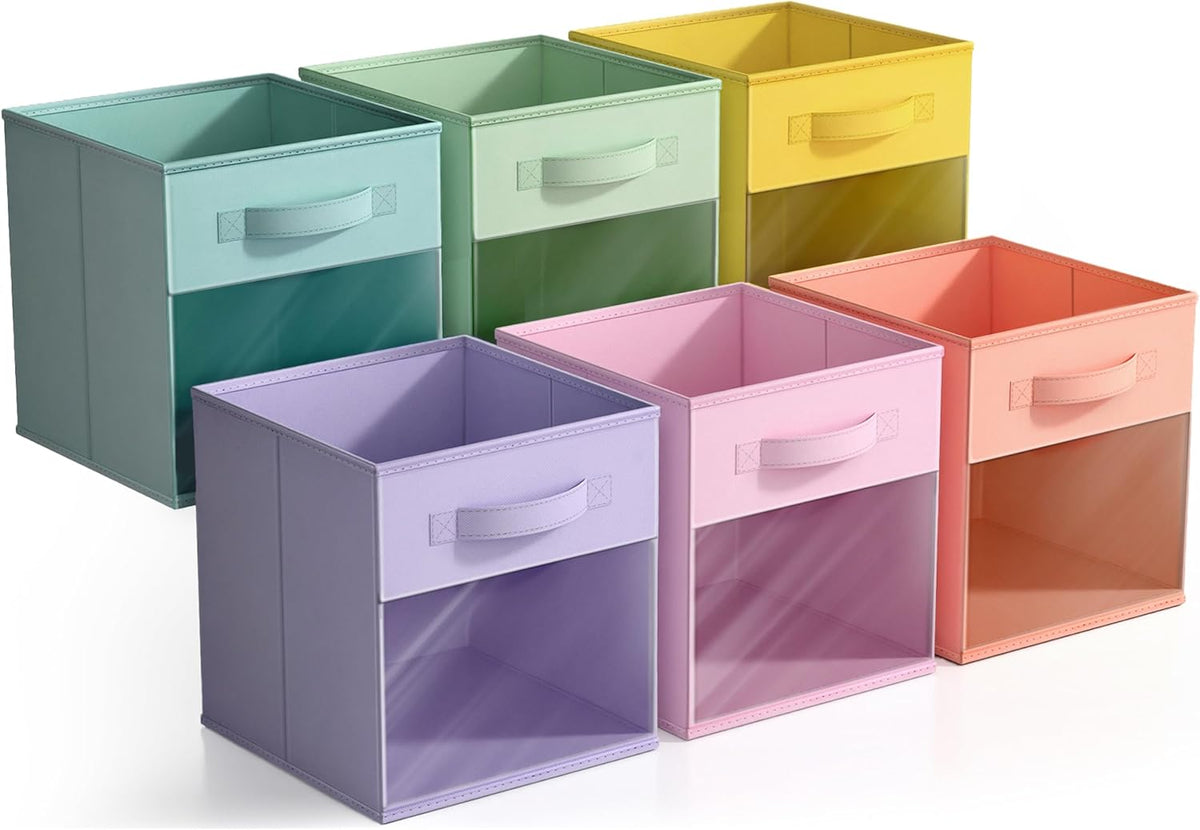 Sorbus Fabric Storage Cubes - 6 Foldable Storage Bins for Organizing Pantry, Cubbies, Toy Box - Clothes Storage & Closet Organizer - 13 Inch Collapsible Cube Baskets for Shelves with Handle