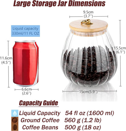 FANTESTICRYAN Glass Coffee Nuts Canister Airtight Storage Jar Petal Decorative Container with Bamboo Lid Metal Handle Easy to Grasp 700ml, 23 FL OZ