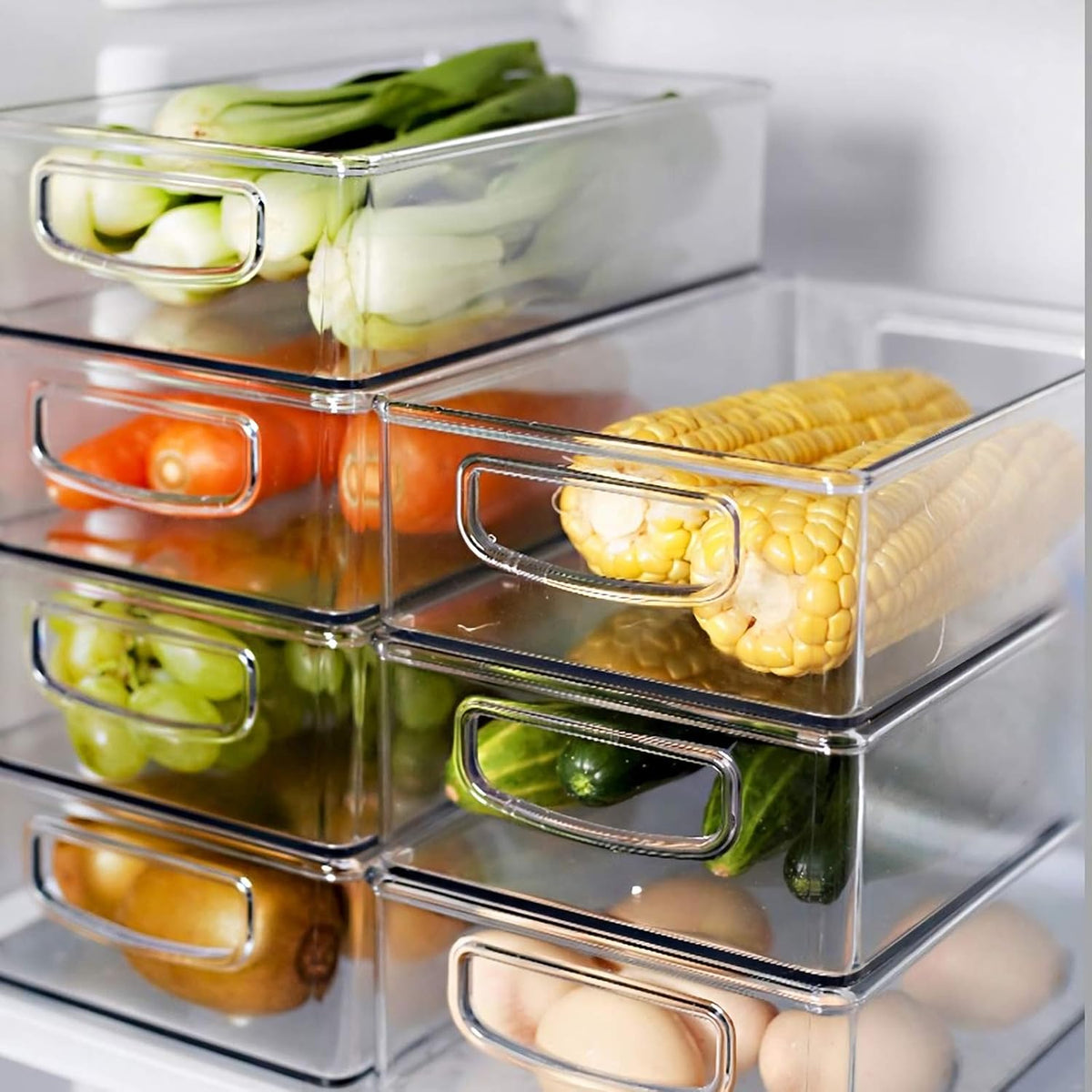 Kingrol 8 Pack Plastic Storage Bins for Freezer, Pantry, Countertop, Cabinet Organization, Stackable Food Storage Organizer with Handles, BPA Free, 10 x 6 x 3 Inch, 10 x 4 x 3 Inch