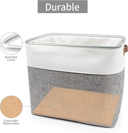 Bagnizer Large Fabric Storage Baskets | 50L Storage Bins, Decorative Linen Closet Baskets with Handles for Organizing, Shelf, Toys, Clothes, Home, Office, Nursery, 17x12x15Inches (Grey&White)