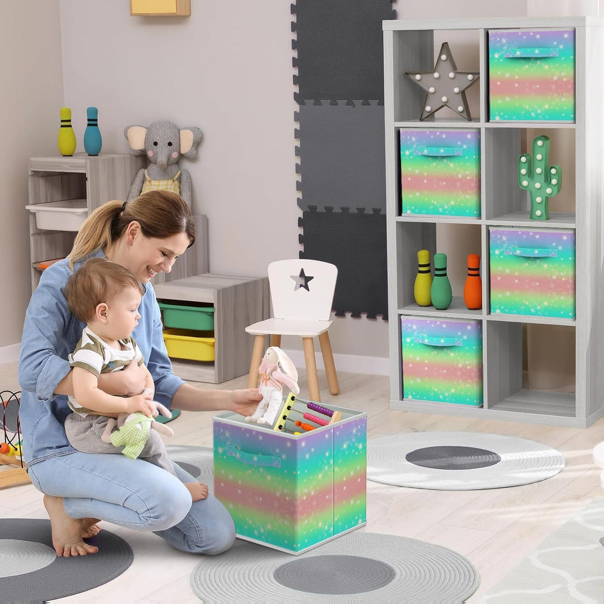 Sorbus Fabric Storage Cubes - 6 Foldable Storage Bins for Organizing Pantry, Cubbies, Toy Box - Clothes Storage & Closet Organizer - 13 Inch Collapsible Cube Baskets for Shelves with Handle