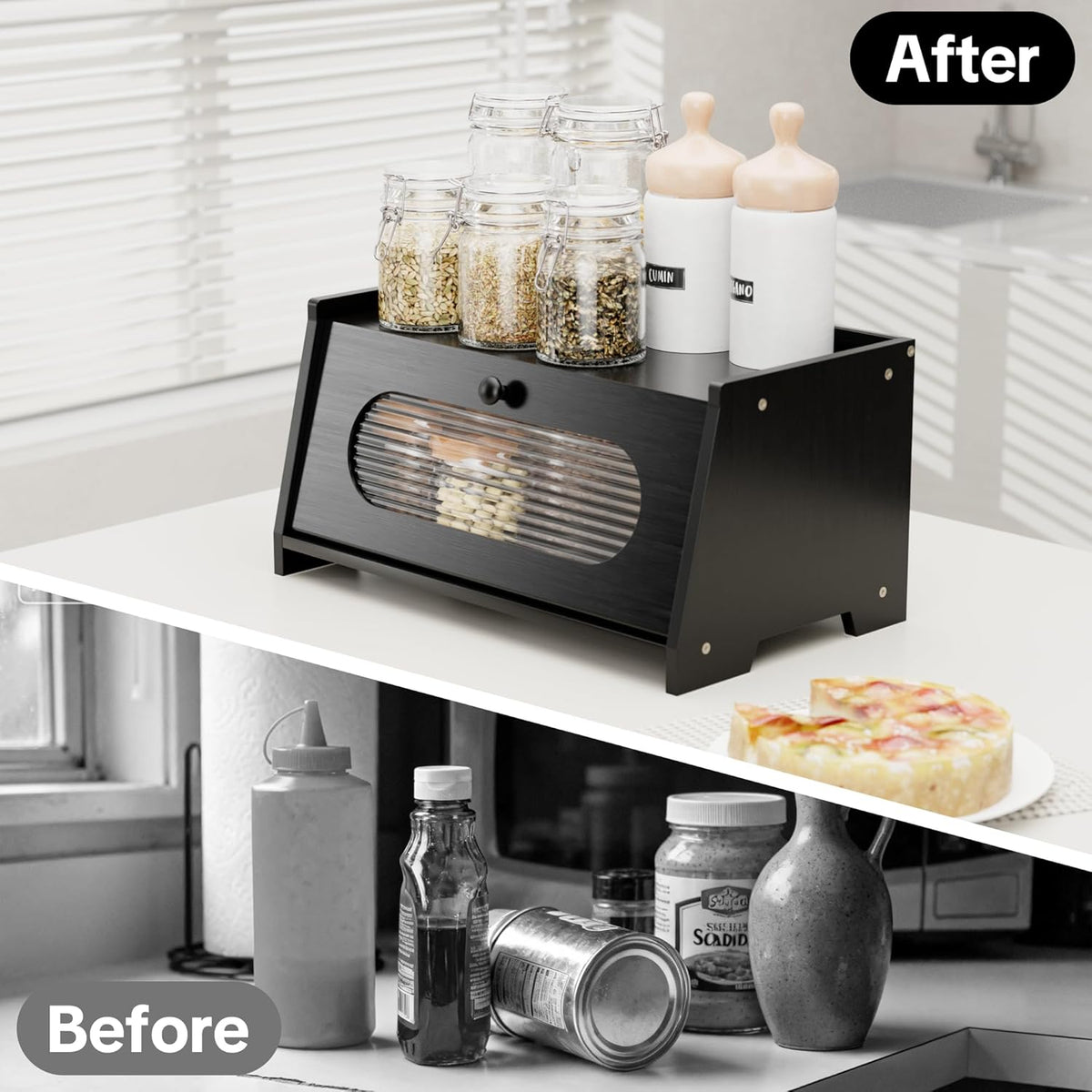 Bread Box,Extra Large 2-Tier Bamboo Bread Box for Kitchen Countertop,Bread Storage Container with Magnetic Acrylic Door for Homemade Bread,Under Cabinet,Pantry Organizer(Natural)