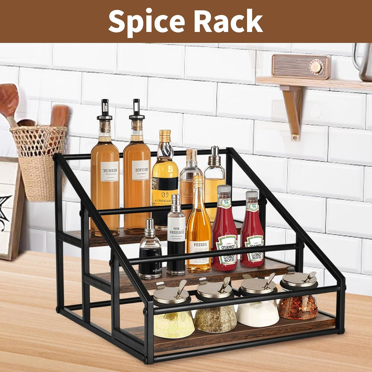 Coffee Syrup Organizer Rack, Liquor Bottle Display Shelf, Spice Racks, 4-Tier 16 Syrup Bottles Holder Stand for Coffee Bar Kitchen Small Wine Rack for Bar Family Storage for Syrup Wine Dressing