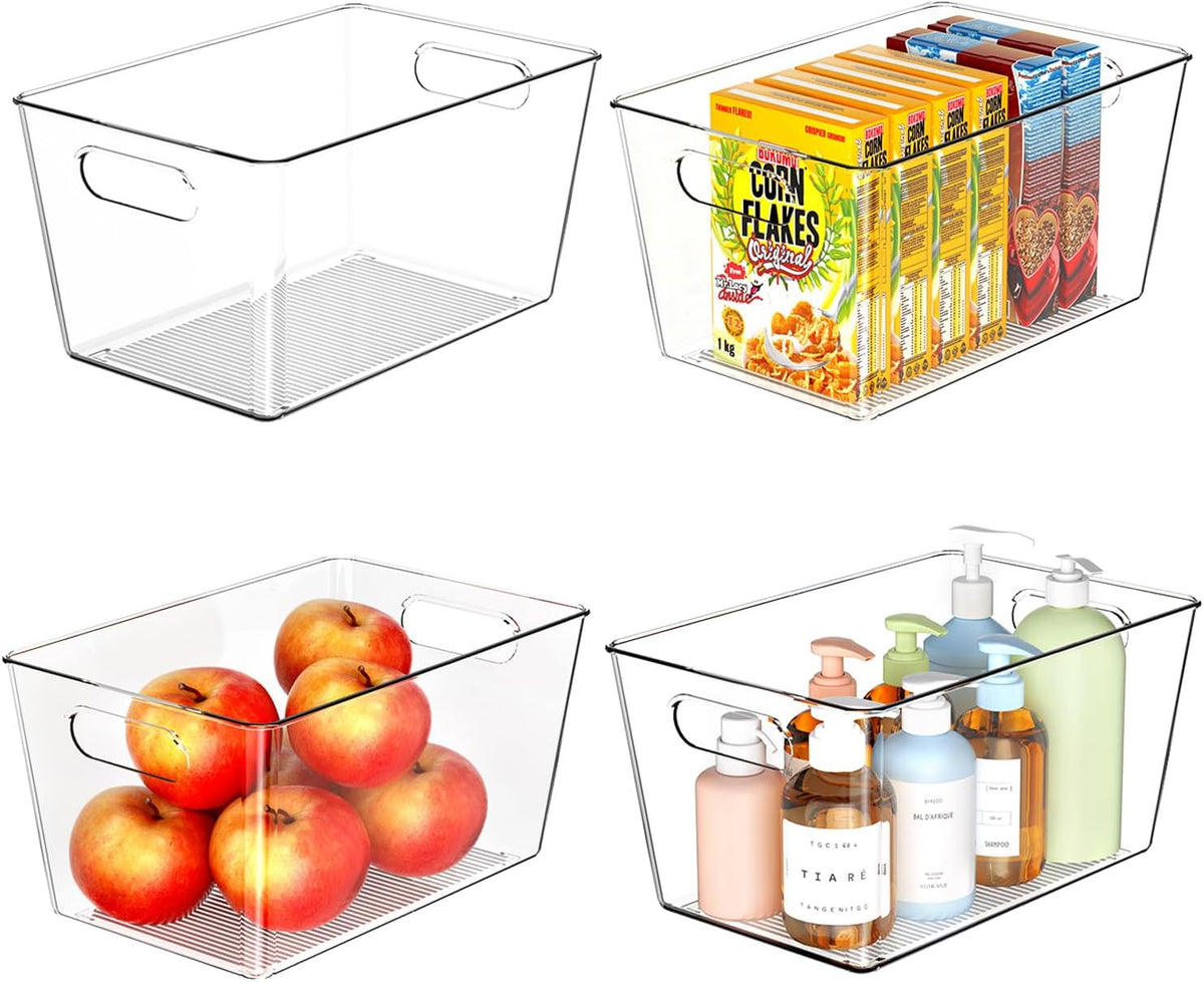 Clear Plastic Storage Bins-6 Pack Large Pantry Organizers and Storage Containers for Kitchen, Bathroom, Under-Sink, Office, Closet, Garage, Freezer and Snack