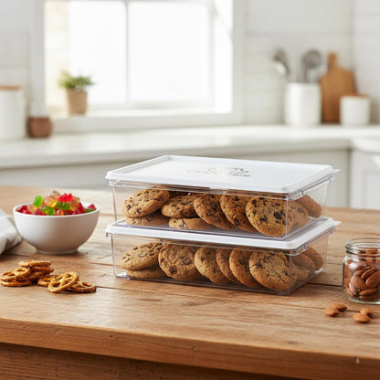 2 Pack Cookie Storage Container Airtight,BPA-Free Cookie Carrier,Stackable Plastic Cookies Jar,Cookies Holder Box Drawer Keeper for Baked Biscuits,Seafood,Vegetables,Desserts, Snacks,Dumplings