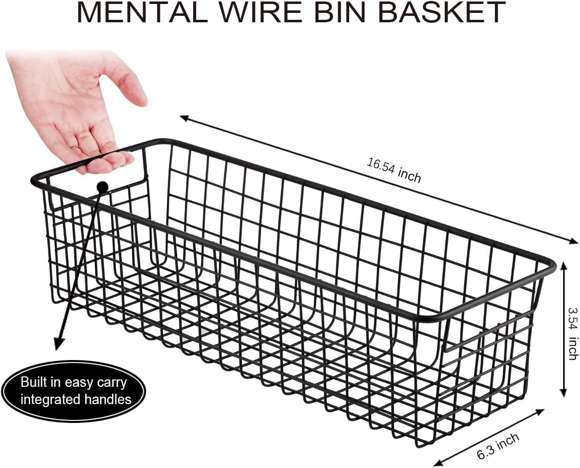 SheeChung Farmhouse Metal Wire Bin Basket with Wall Mount - Small, - Portable Hanging Wall Basket, Rustic Home Storage Organizer for Cabinets, Pantry, Closets, Bathroom, Kitchen,Bedroom(Black)