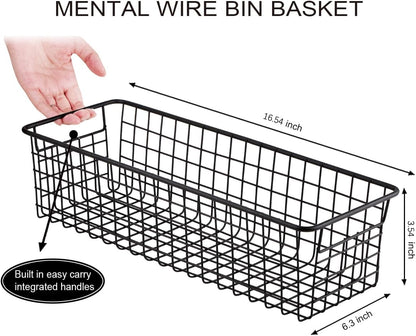 SheeChung Farmhouse Metal Wire Bin Basket with Wall Mount - Small, - Portable Hanging Wall Basket, Rustic Home Storage Organizer for Cabinets, Pantry, Closets, Bathroom, Kitchen,Bedroom(Black)