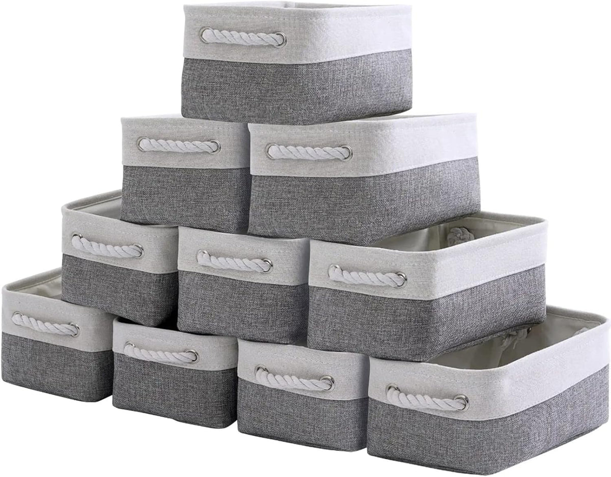 Fabric Storage Bins 12x8x5 inch [6-Pack] with Rope Handles - Decorative Baskets for Organizing